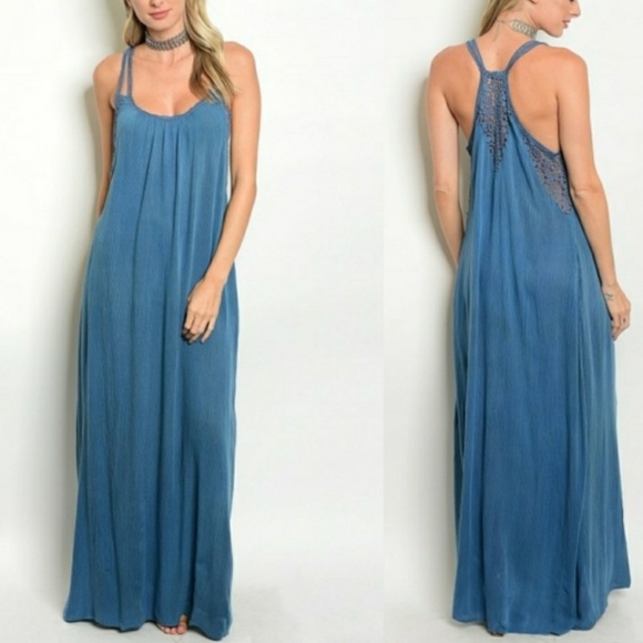 Dresses & Skirts - LAST SIZE SMALLS! Unique Dusty Blue Crochet  Maxi